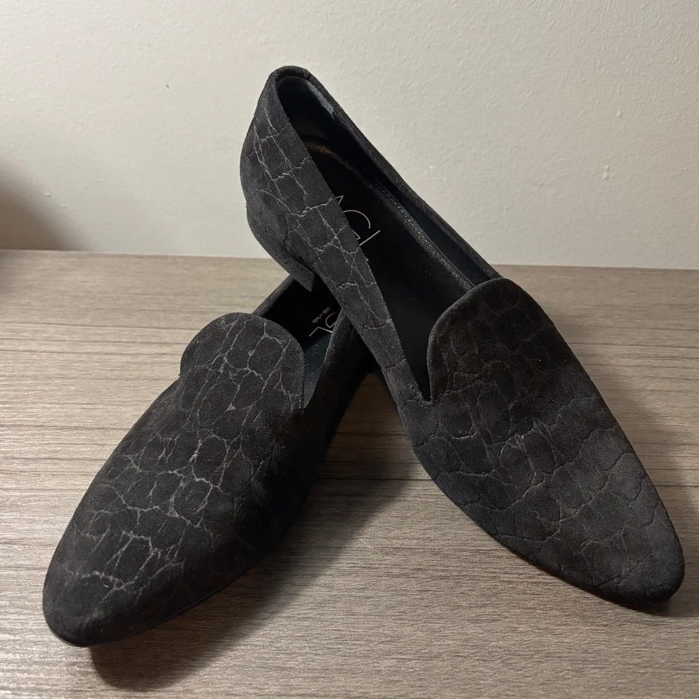 AGL Made in Italy Loafer Black Suede Leather Crocodile-Embossed Size EUR 40 US 9